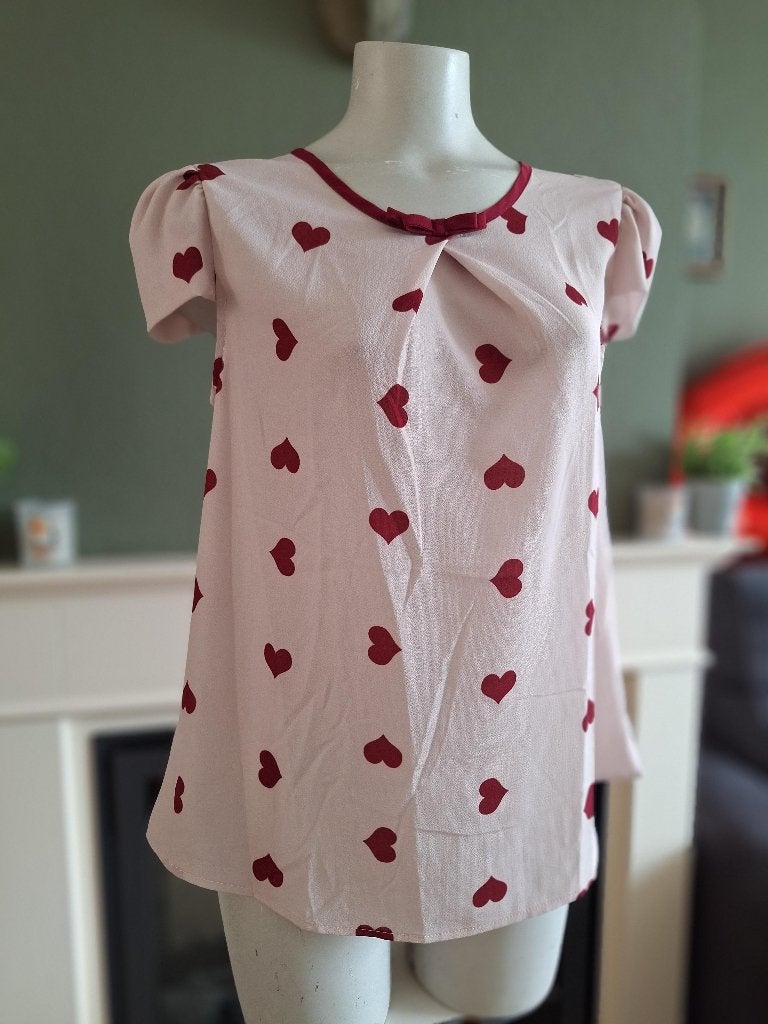Rinascimento oud roze rode hartjes top shirt L, Verzenden, Zo goed als nieuw, Roze, Zonder mouw