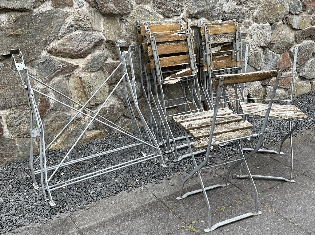 terrasset bistroset stoelen en tafel (opknappen), Ophalen, Gebruikt, Rechthoekig, Metaal