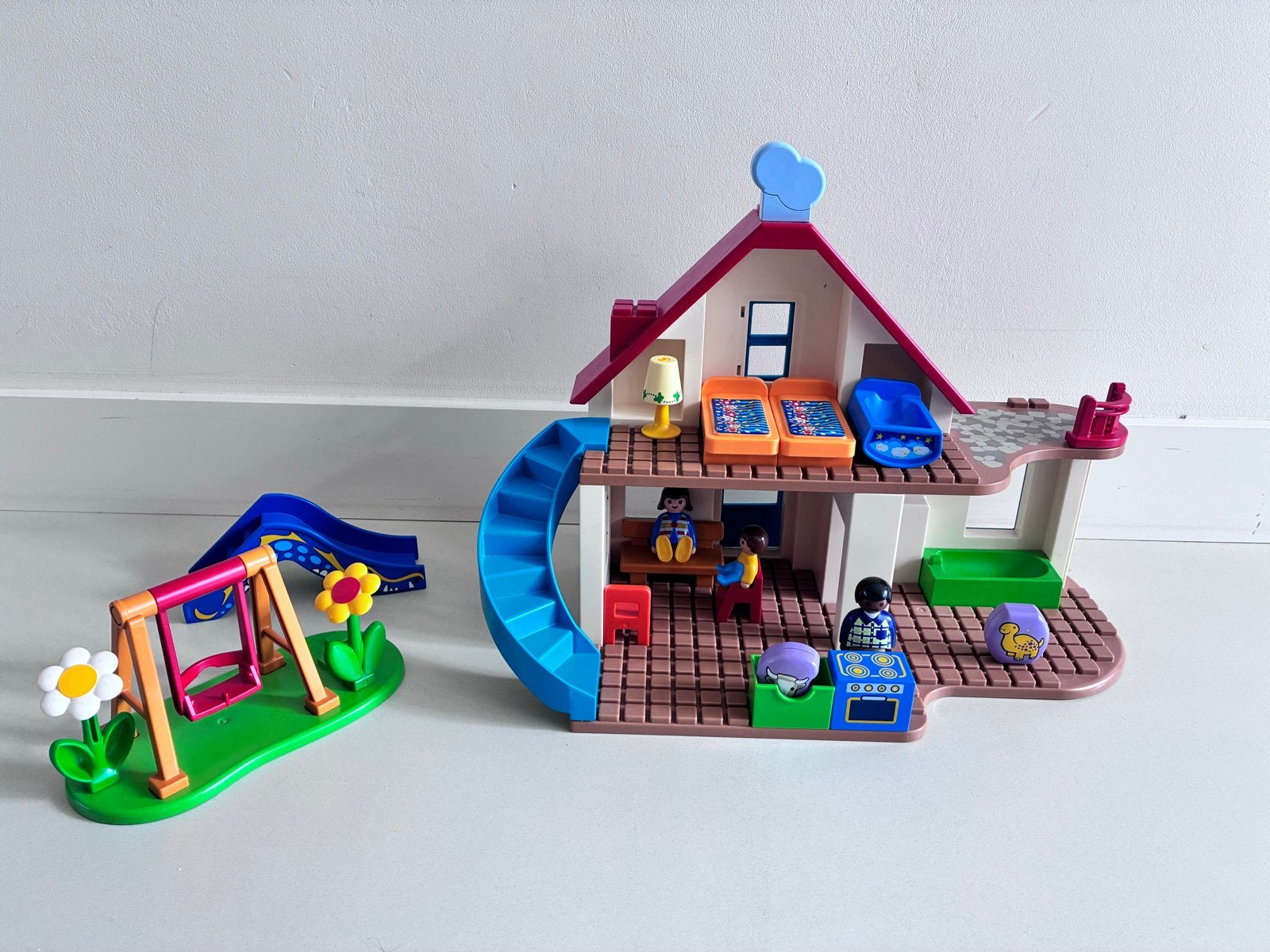 Playmobil 1-2-3 Huis met speeltuin en figuren, Gebruikt, Gebouw, Complete set, 1.2.3