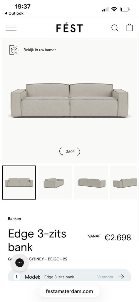 FEST Amsterdam Edge 3-zits bank - Beige (met vlekken), Ophalen, 250 tot 300 cm, Gebruikt, Driepersoons