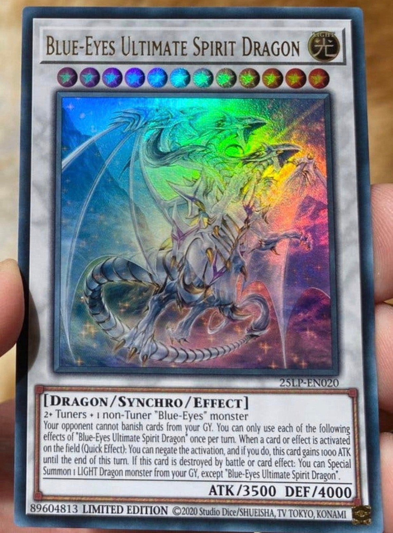 Yu-Gi-Oh! Blue-Eyes Ultimate Spirit Dragon LP25 World Promo, Hobby en Vrije tijd, Ophalen of Verzenden, Zo goed als nieuw, Losse kaart