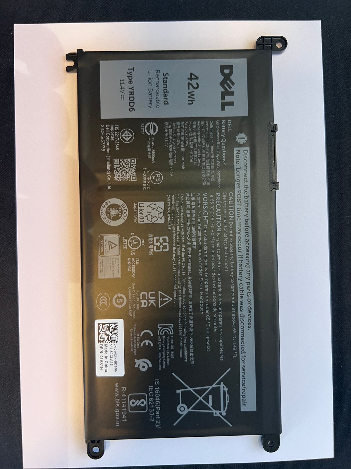 Nieuwe originele Dell laptopaccu YRDD6 (01VX1H) – 42Wh, Ophalen of Verzenden, Nieuw