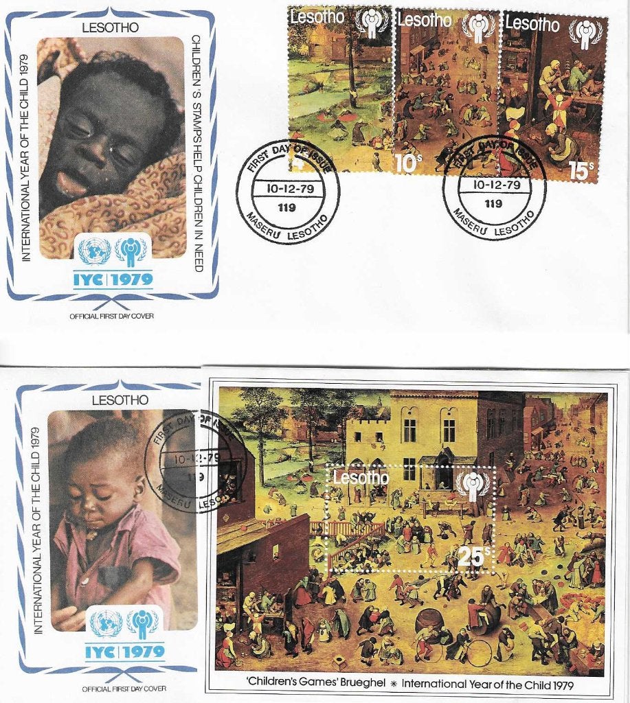 2 enveloppen Lesotho jaar van het kind 1979, Ophalen of Verzenden, Overige landen, Gestempeld