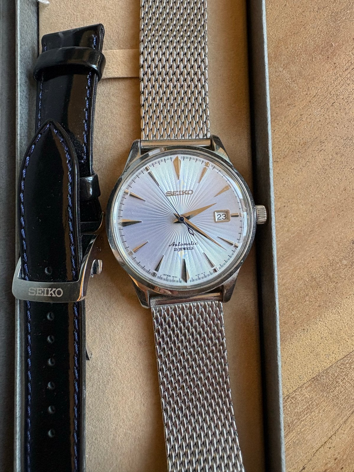 Seiko Automatic sarb065 cocktail time, Seiko, Leer, Staal, Polshorloge