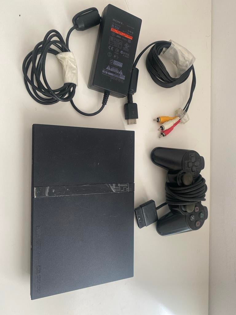 Sony PlayStation 2 Slim met controller en kabels, Ophalen, Gebruikt, Zwart, Met 1 controller