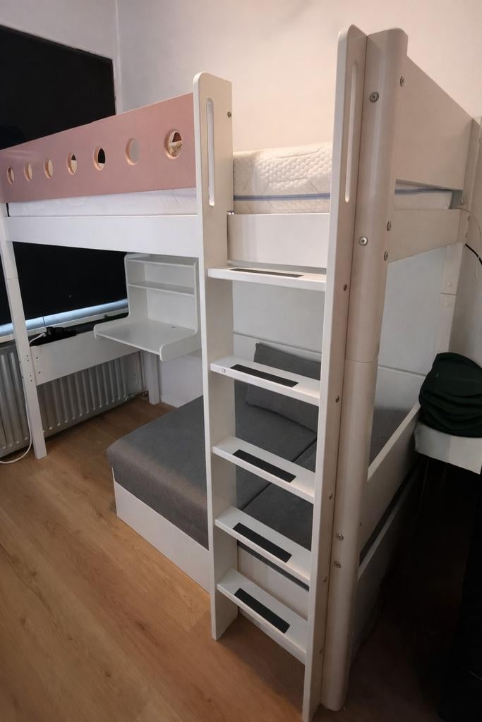 Hoogslaper met bureau en bankje, Kinderen en Baby's, Kinderkamer | Stapelbedden en Hoogslapers, Ophalen, Gebruikt, Hoogslaper