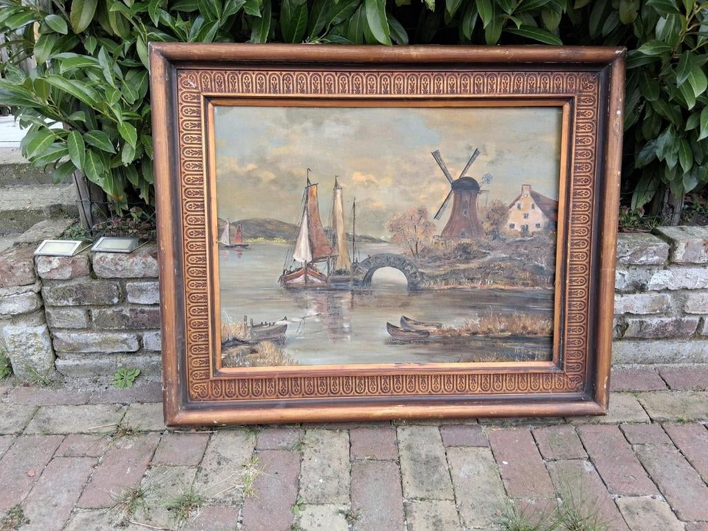 Oud schilderij met mooie oude lijst, Antiek en Kunst, Kunst | Schilderijen | Klassiek, Ophalen