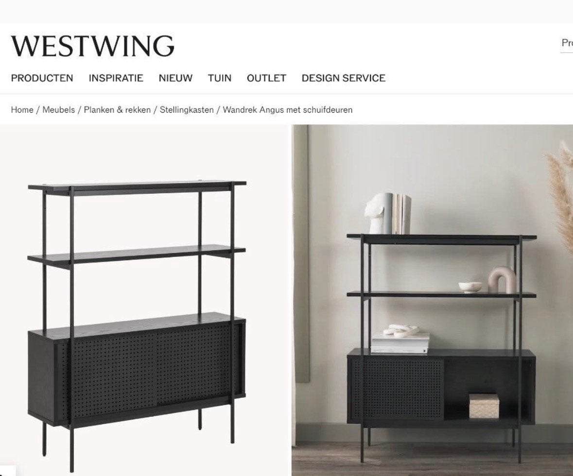 Westwing Wandrek Angus met schuifdeuren - Zwart, Ophalen, 100 tot 150 cm, Zo goed als nieuw, Metaal