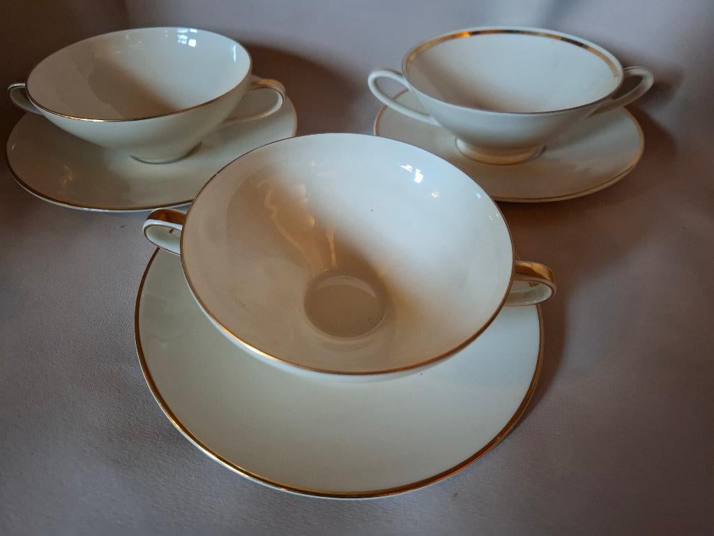 Vintage/antiek Hutschenreuther Selb Bavaria LHS 3 soepkommen, Antiek en Kunst, Verzenden
