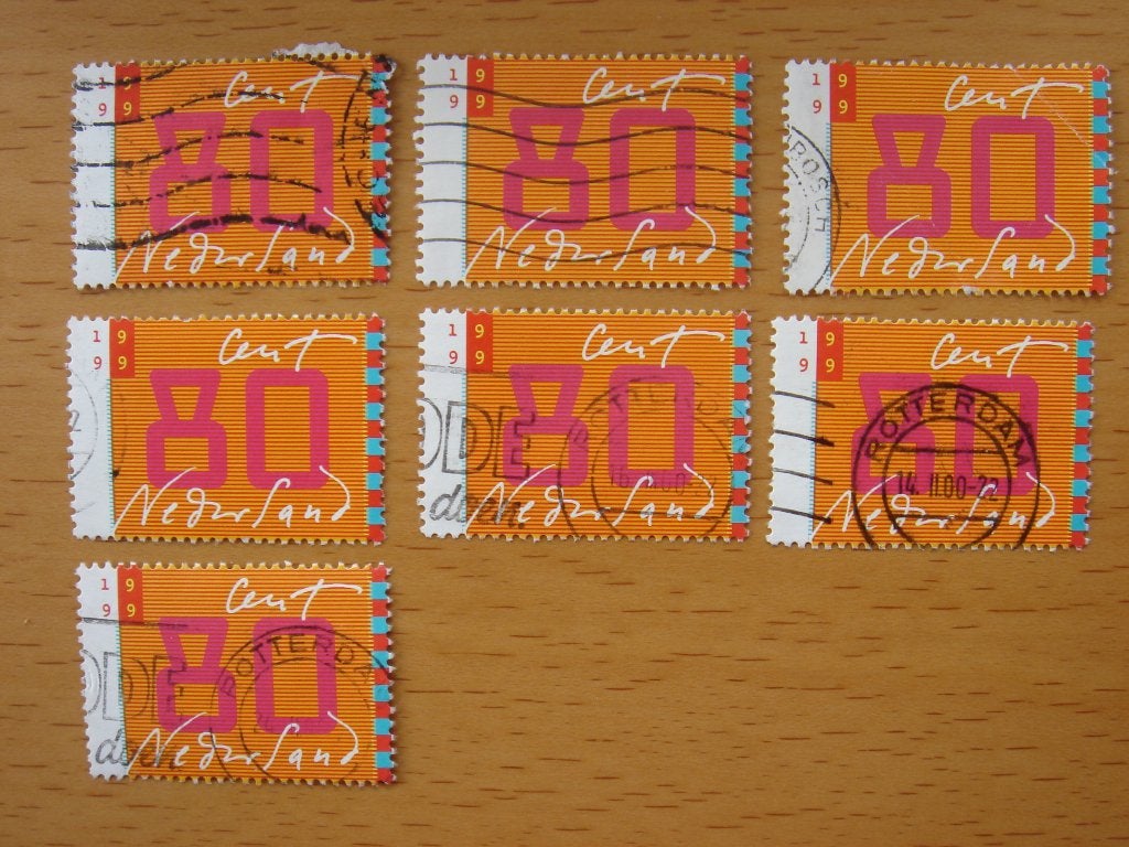 Tien voor uw brieven 7x NVPH 1837a      Gestempeld, Ophalen of Verzenden, Na 1940, Gestempeld