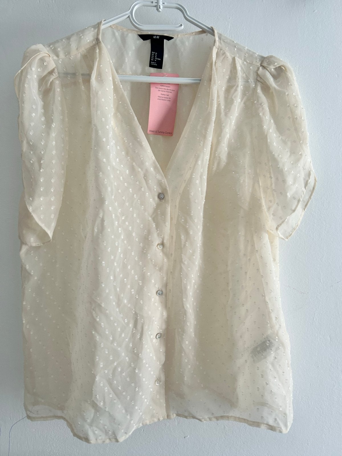 H&M Crèmekleurige Blouse met Stippen - Maat 40, Ophalen of Verzenden, Nieuw, Maat 38/40 (M), Beige