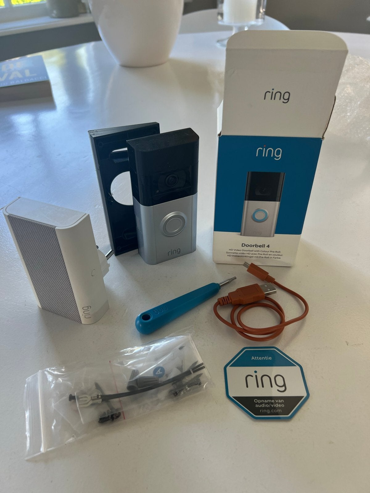 Ring Doorbell 4 met Chime - Complete Set, Beweging, Ophalen of Verzenden, Zo goed als nieuw, Compleet systeem