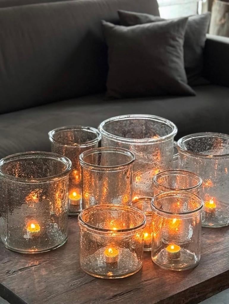 Windlicht XS Aura Peeperkorn glazen metal chips stoer sober, Verzenden, Nieuw, Glas, Landelijk