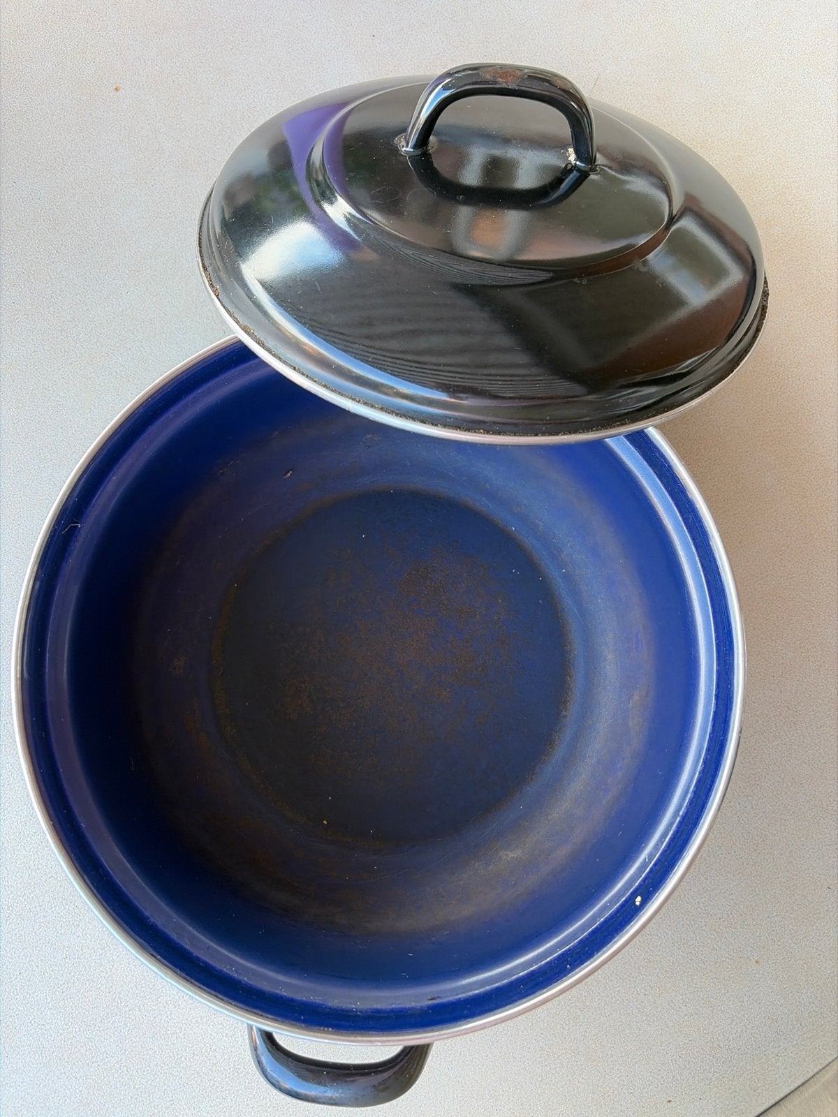 Blauwe emaille kookpan met deksel, Ophalen, Gebruikt, Met deksel, Kookpan