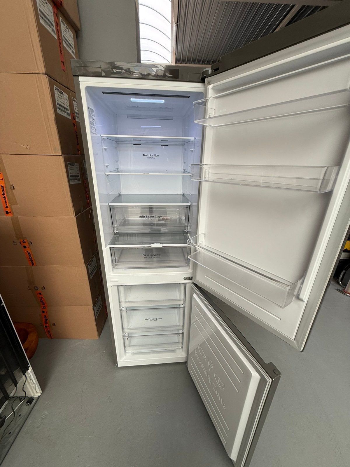 LG RVS Koel-vriescombinatie | No Frost | 186 cm, Ophalen of Verzenden, Zo goed als nieuw, 60 tot 90 cm, 160 cm of meer