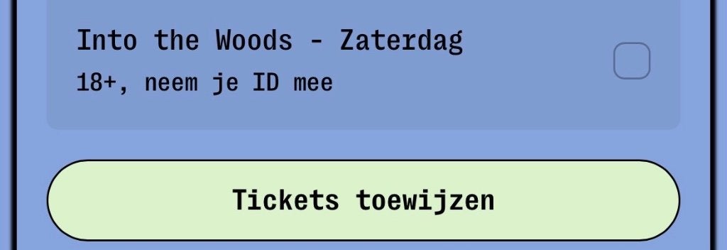 Ticket Into The Woods zaterdag 19 september, Tickets en Kaartjes, Eén persoon