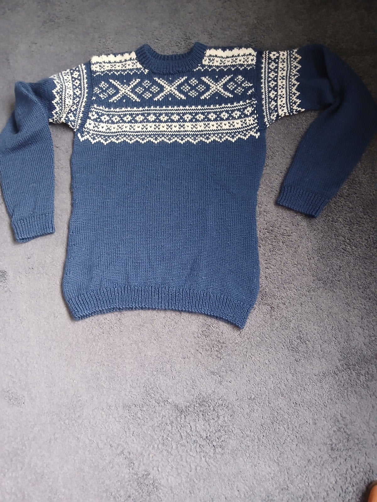 Mooie wollen gebreide trui met Noorse print, Kleding | Dames, Blauw, Ophalen of Verzenden, Maat 36 (S), Onbekend