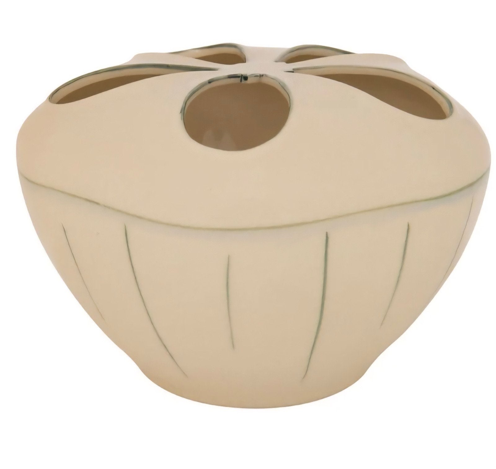 xenos Lotus vaas wit met groene belijning - 19 cm doorsnede, Huis en Inrichting, 12 cm, Wit, Nieuw, Ophalen of Verzenden