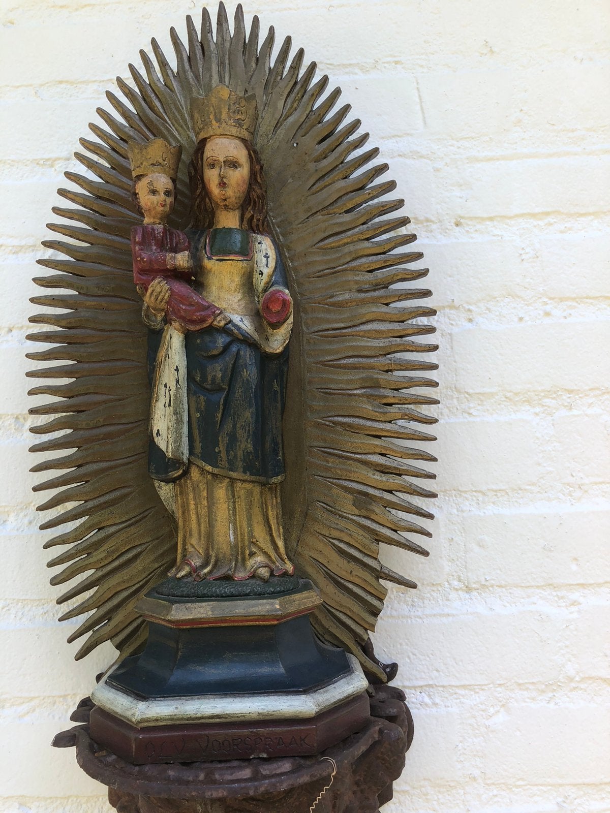 Antiek polychrome maria beeld, Ophalen of Verzenden