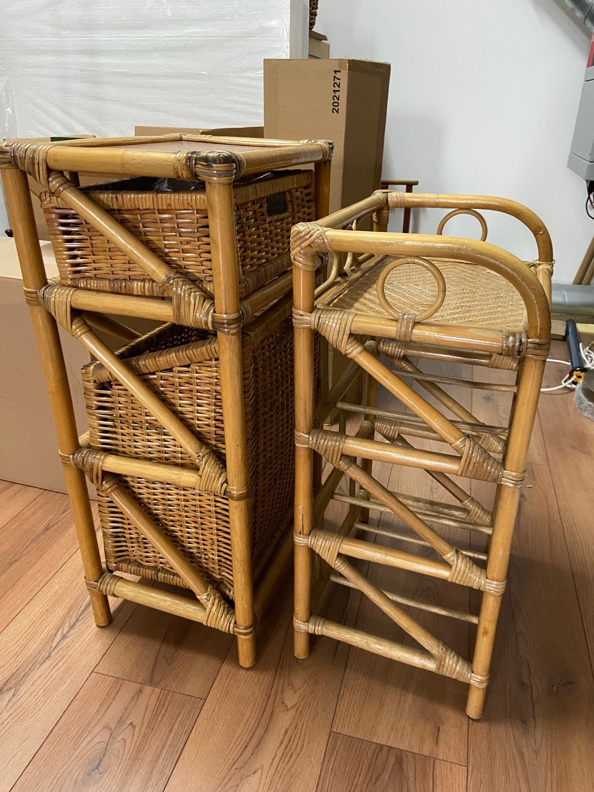 Vintage bamboe rek nachtkastjes plantentafel retro jaren 70, Ophalen