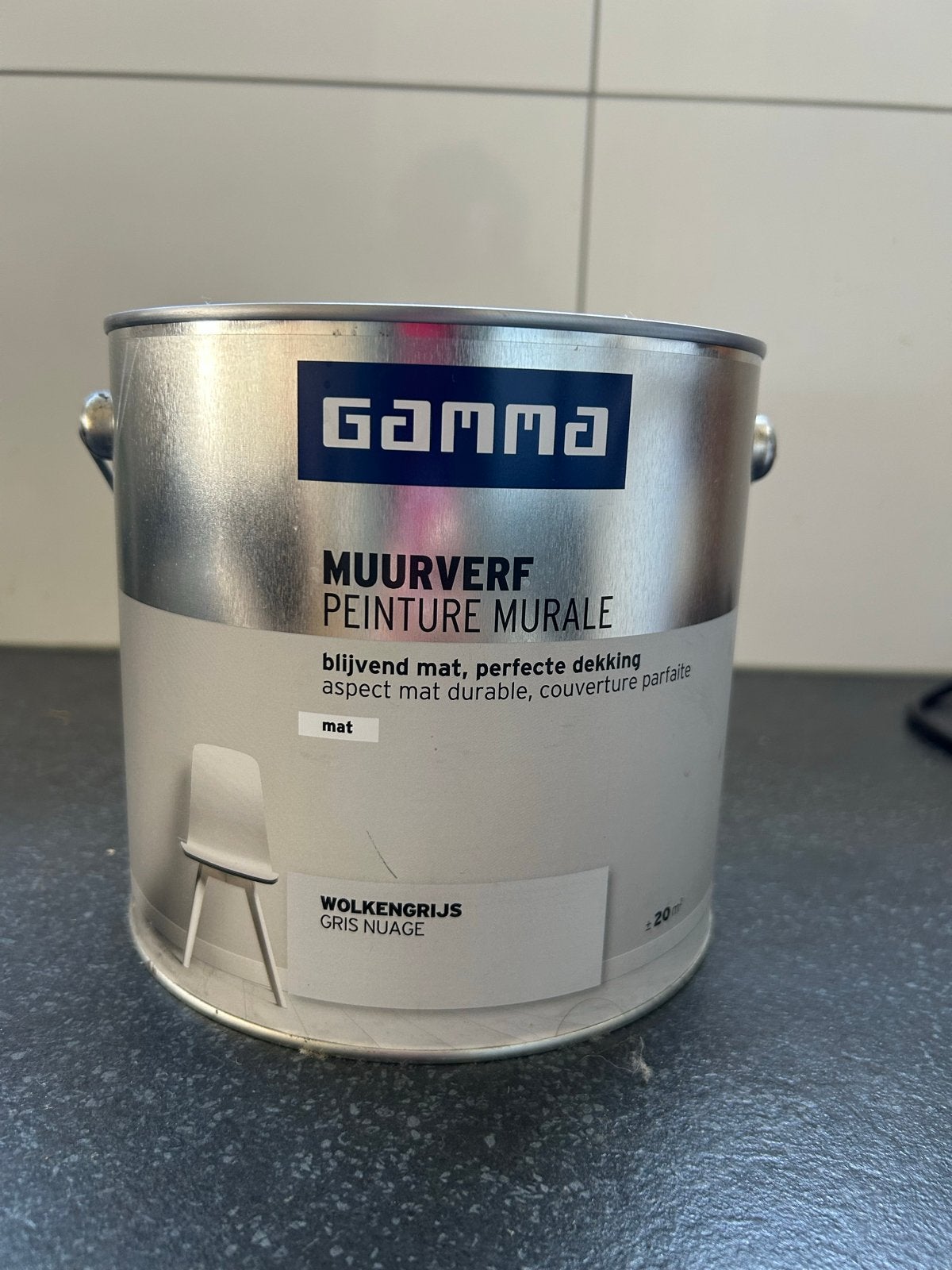 GAMMA Muurverf Wolkengrijs Mat 2.5L, Nieuw, Ophalen of Verzenden, Verf, Grijs