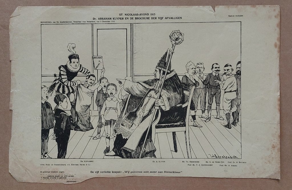 Vijf spotprenten door Johan Braakensiek, Ophalen of Verzenden, Lithografie