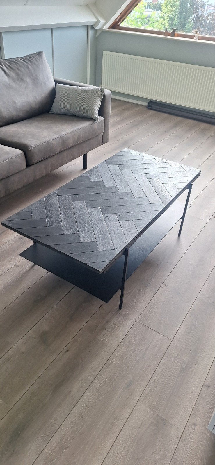 Zwart eiken visgraat salontafelblad - 58x128 cm, Ophalen, 100 tot 150 cm, Eikenhout, 50 tot 100 cm