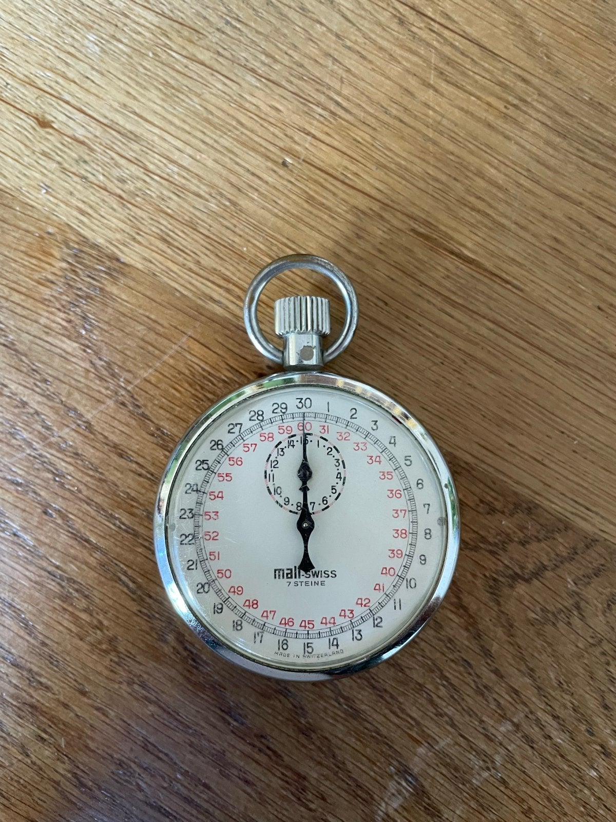 Vintage Mali Swiss Stopwatch 7 Steine, Overige merken, Zakhorloge, Staal, Met ketting