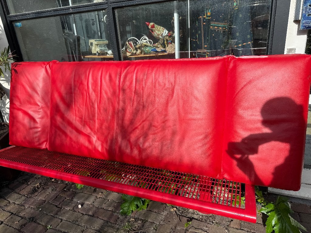 Dema Rataplan Slaapbank Chaise Longue gerestaureerd leer, Ophalen, Eenpersoons, Memphis Design Vintage Italiaans Space Age, 150 tot 200 cm