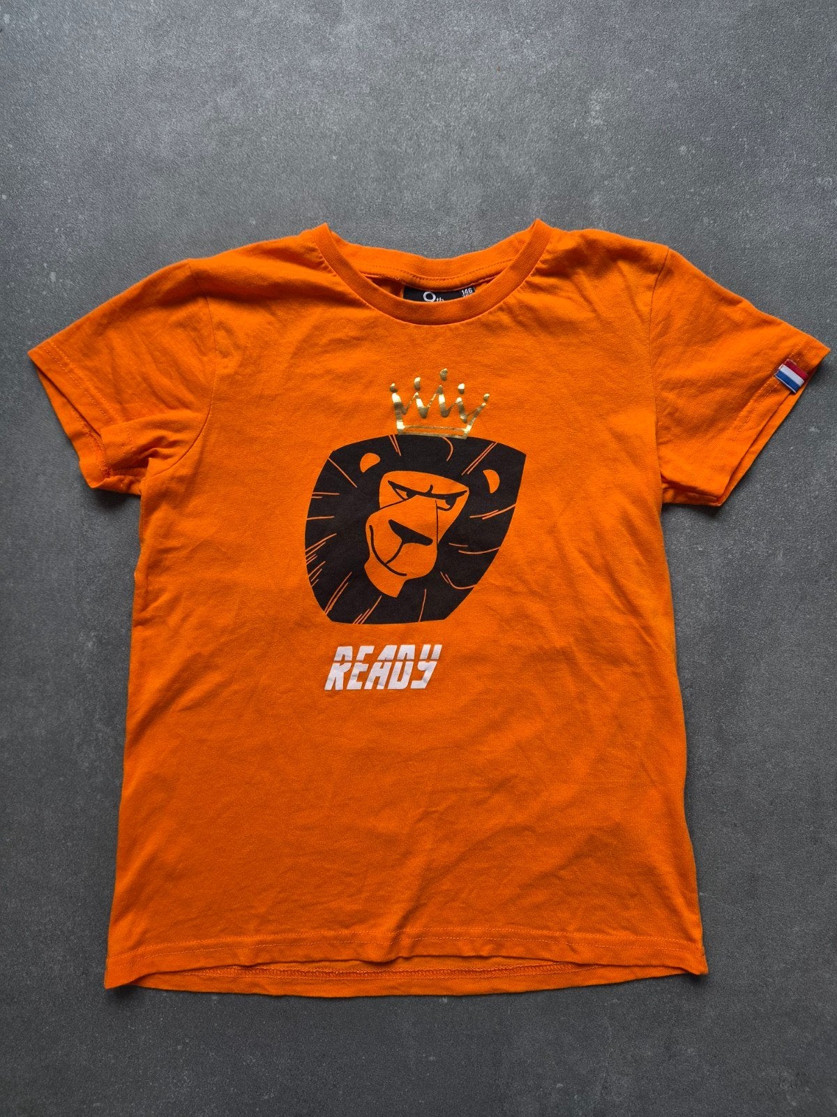 Tshirt oranje voetbal/koningsdag 146-152, Kinderen en Baby's, Kinderkleding | Maat 146, Ophalen of Verzenden, Gebruikt, Jongen of Meisje