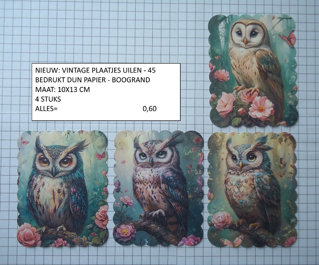 vintage plaatjes uilen ( 5 sets ) alleen verzenden, Ophalen, Nieuw, Dieren, Knipvel