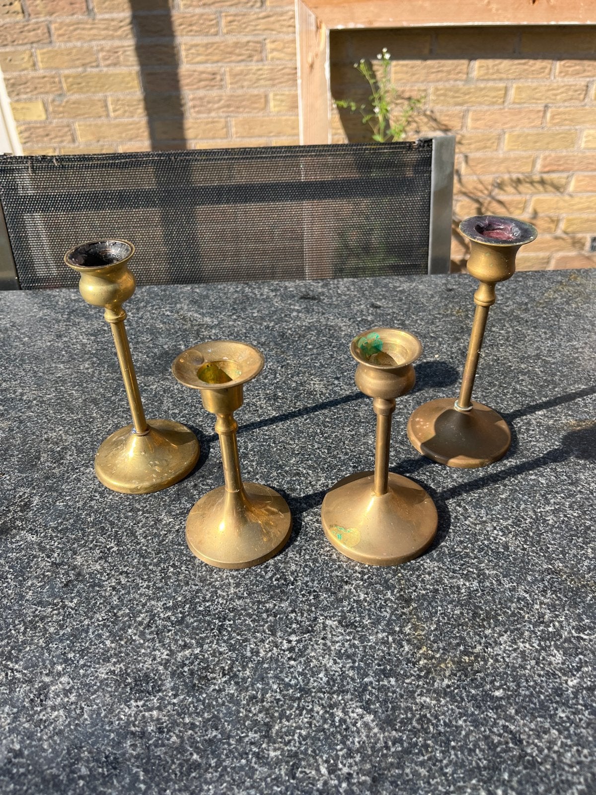 Set van 4 vintage koperen kandelaars, Ophalen of Verzenden, Koper of Brons