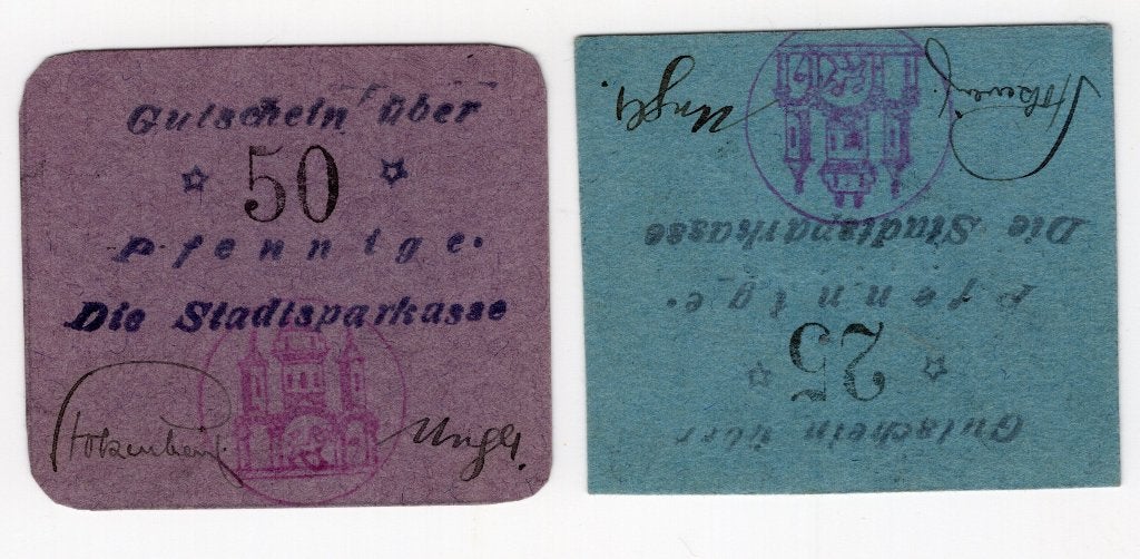 Duitsland noodgeld Bodenwerder 25 + 50 Pfennig Schaars, Postzegels en Munten, Ophalen of Verzenden, Duitsland