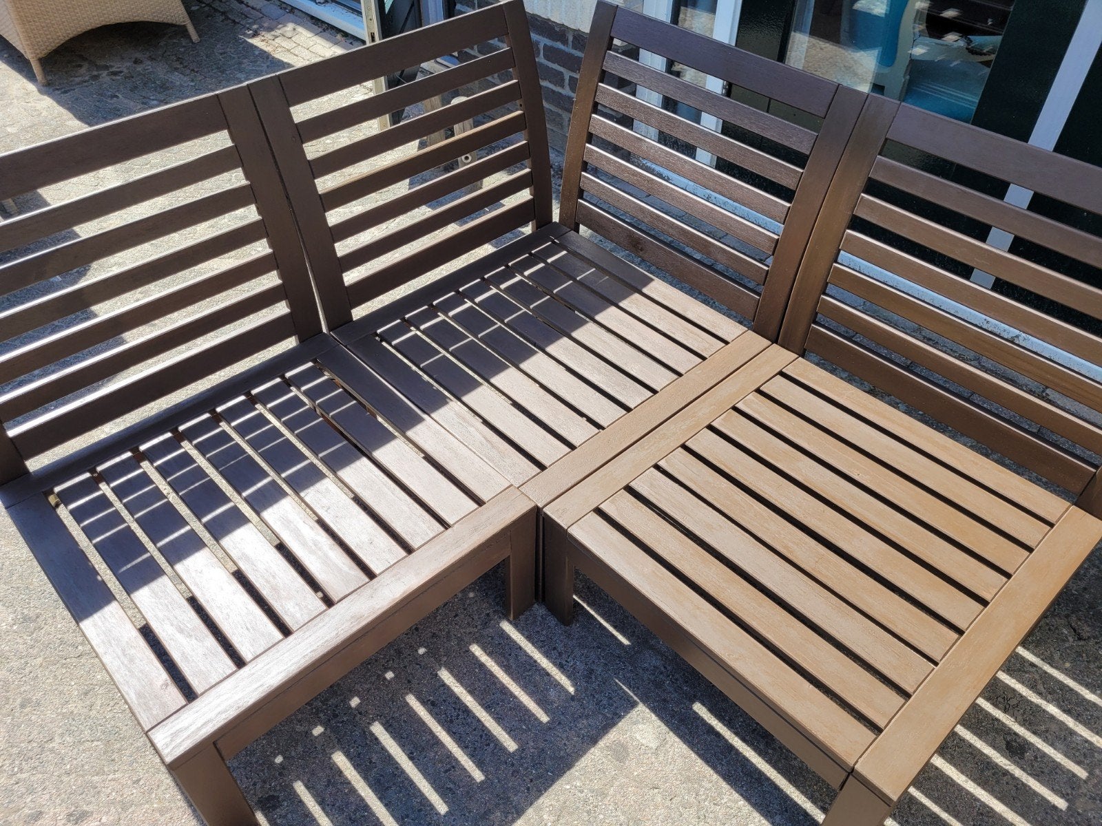 Ikea Applaro tuinbank, zonder kussens, Ophalen, Gebruikt, Hout, 3 zitplaatsen