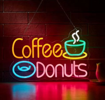 LED lamp neon stijl Coffee en Donuts (40x28cm), Ophalen of Verzenden, Nieuw, Lichtbak of (neon) lamp