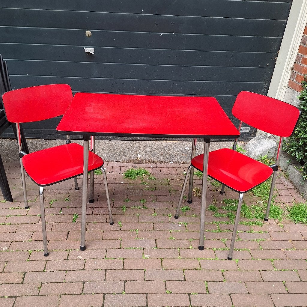 Vintage Formica Eettafel met 2 Formica Stoelen, Ophalen, Gebruikt, Overige houtsoorten, 100 tot 150 cm