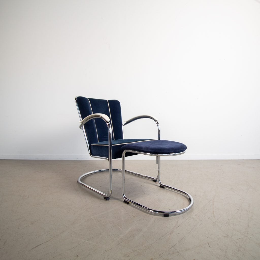 Gispen 412 Fauteuil Blauw Stof + Hocker, Huis en Inrichting, Niet ingevuld, Zo goed als nieuw, Niet ingevuld, Niet ingevuld