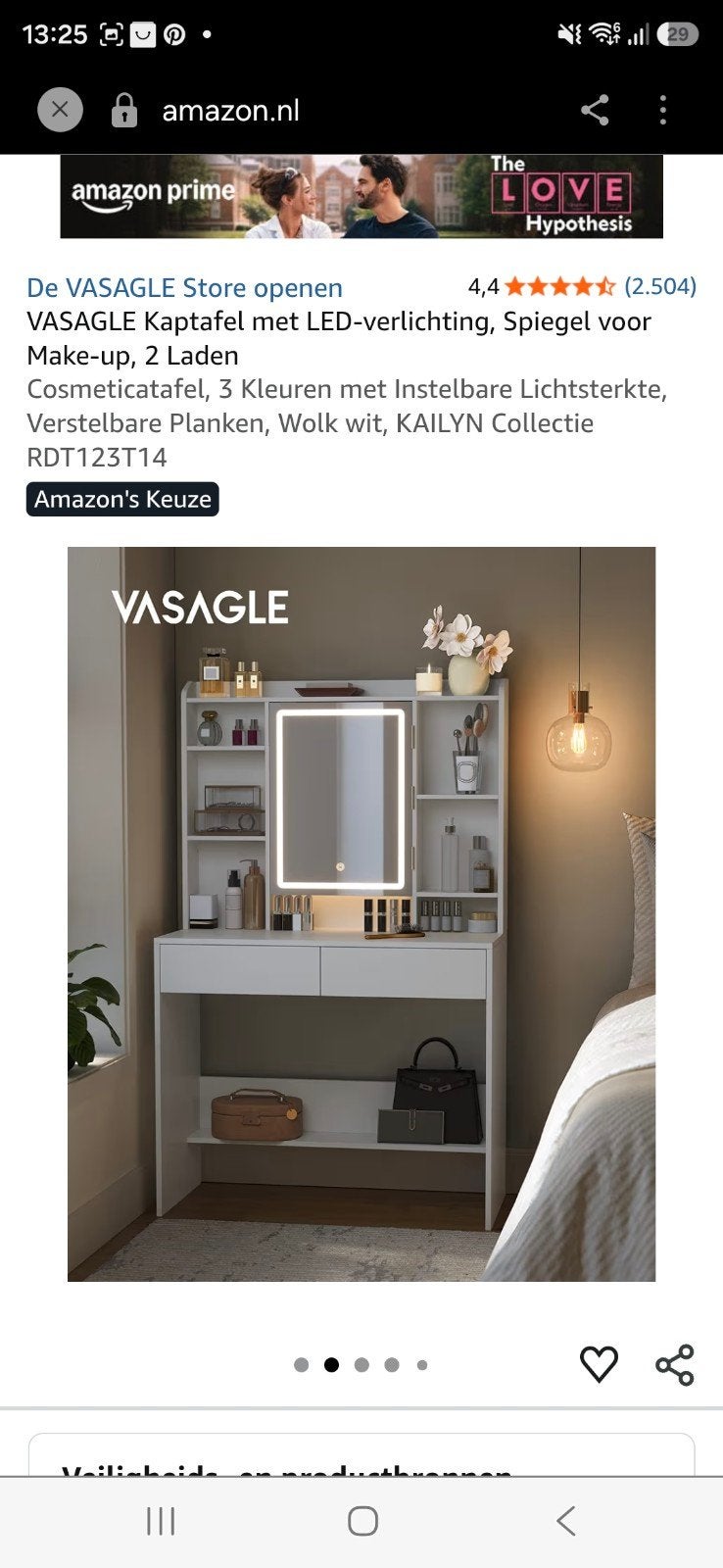 Nieuwe VASAGLE Kaptafel met LED-verlichting en Spiegel, Ophalen, Modern, Scandinavisch, Nieuw, 50 tot 100 cm