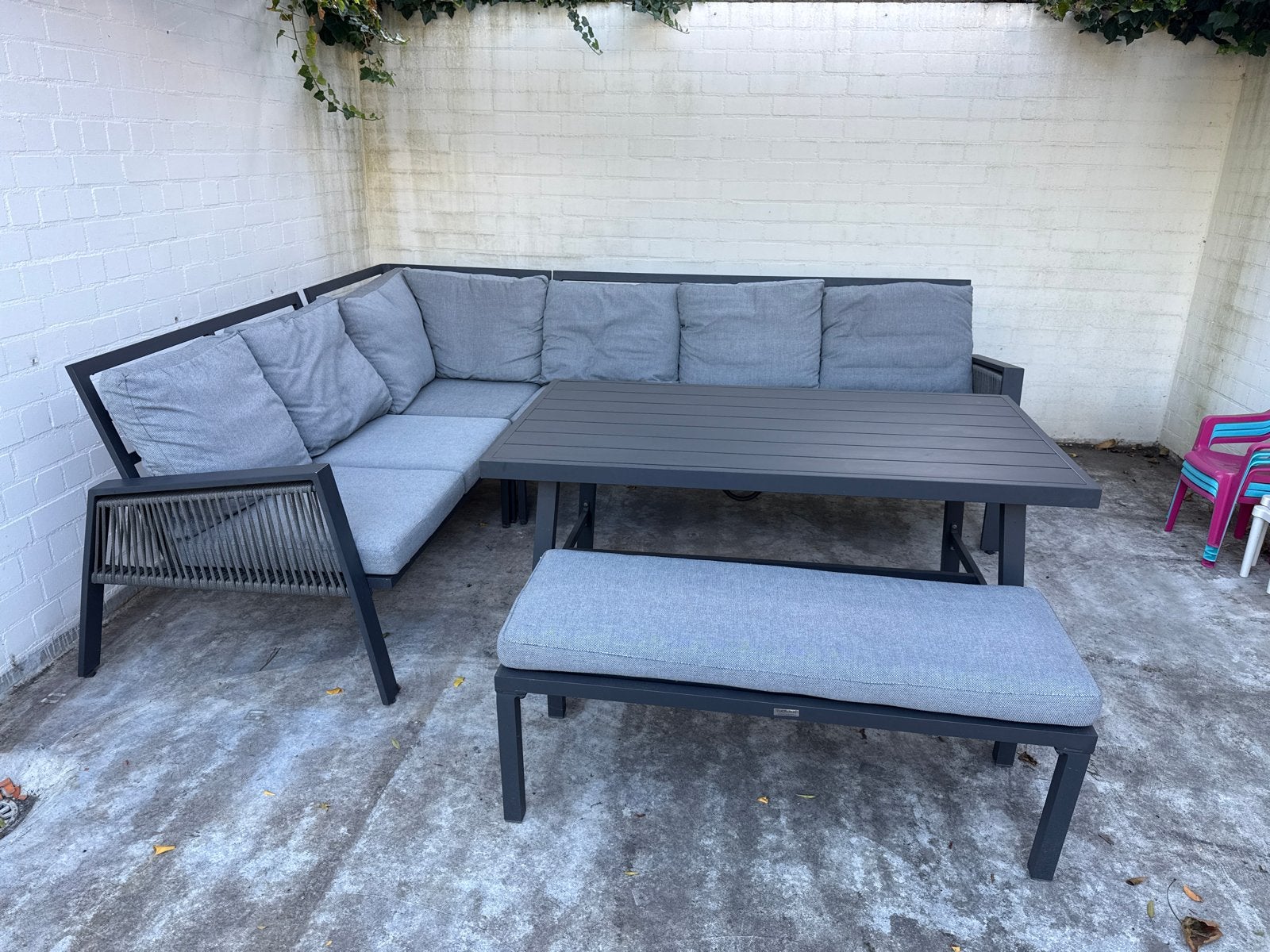 Loungeset met hoge tafel 260x200cm, Bank, Gebruikt, Aluminium, Ophalen of Verzenden
