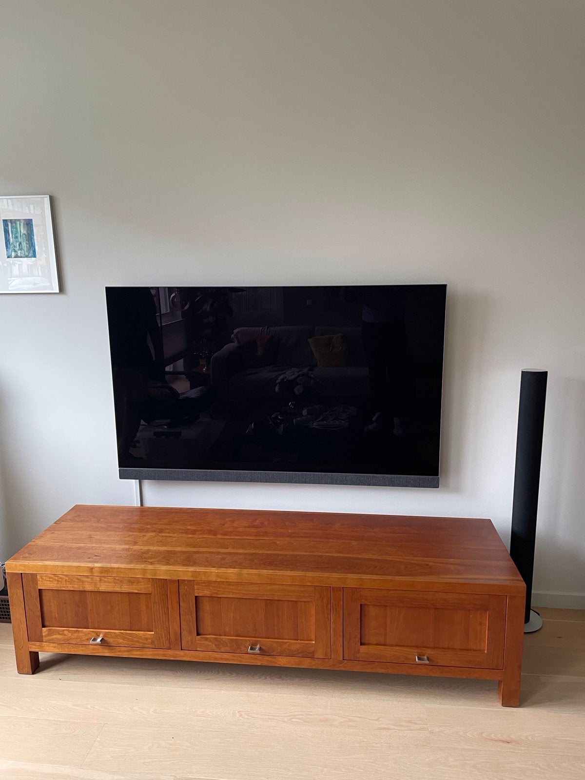 Handgemaakt massief kersenhouten tv meubel, Ophalen, Gebruikt, 150 tot 200 cm, Minder dan 100 cm