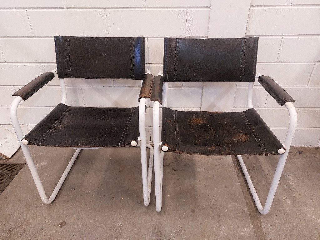 Set van 2 vintage stoelen, Bauhaus / Matteo Grassi stijl, Ophalen, Gebruikt, Zwart, Leer