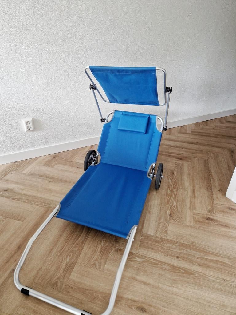 Ligstoel/trolley op wielen, Tuin en Terras, Ligbedden, Ophalen, Zo goed als nieuw, Aluminium, Inklapbaar