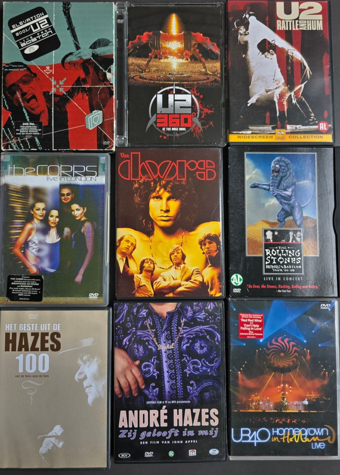 Muziek DVD Pakket (9 stuks) - U2, Hazes, Rolling Stones e.a., Verzenden