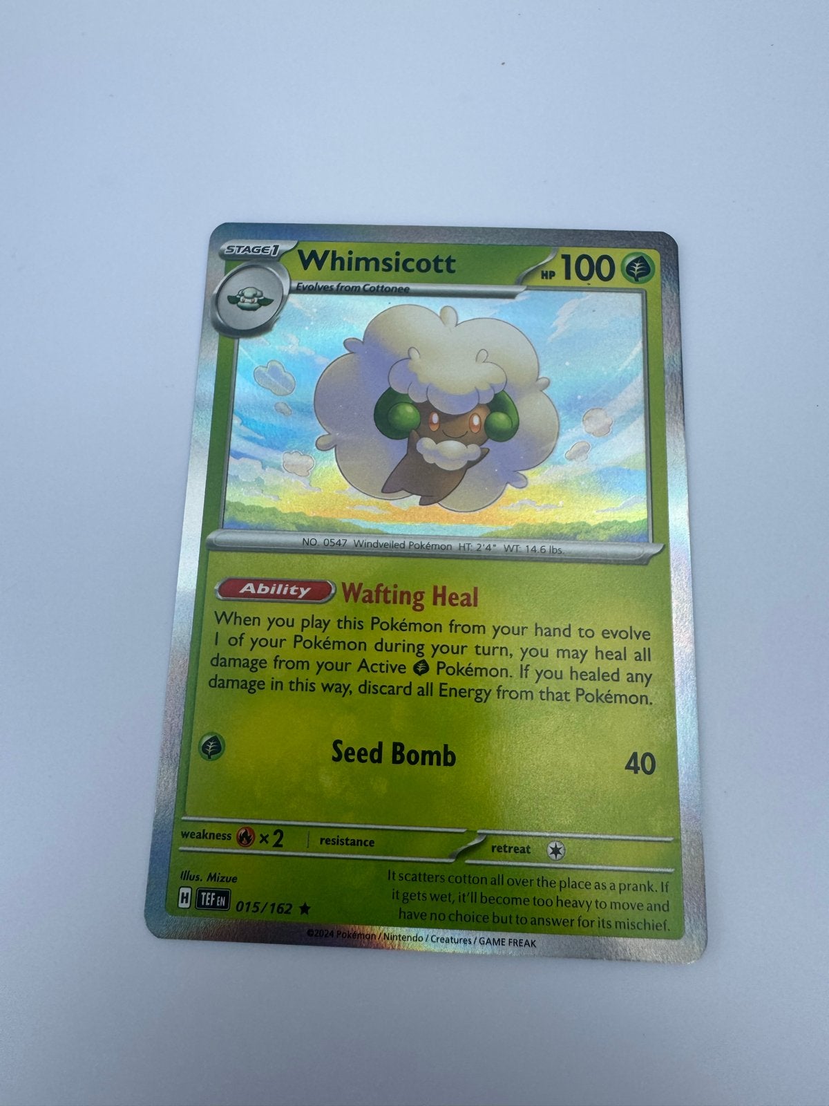 Whimsicott 015/162 Foil Pokémon Kaart, Ophalen of Verzenden, Zo goed als nieuw, Losse kaart, Foil