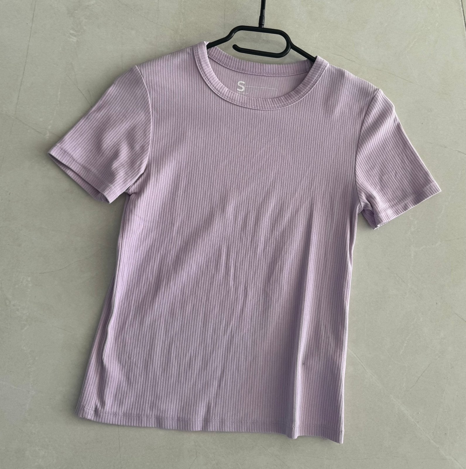 Lila strak shirt ribbels S, Paars, Ophalen of Verzenden, Korte mouw, Maat 36 (S)