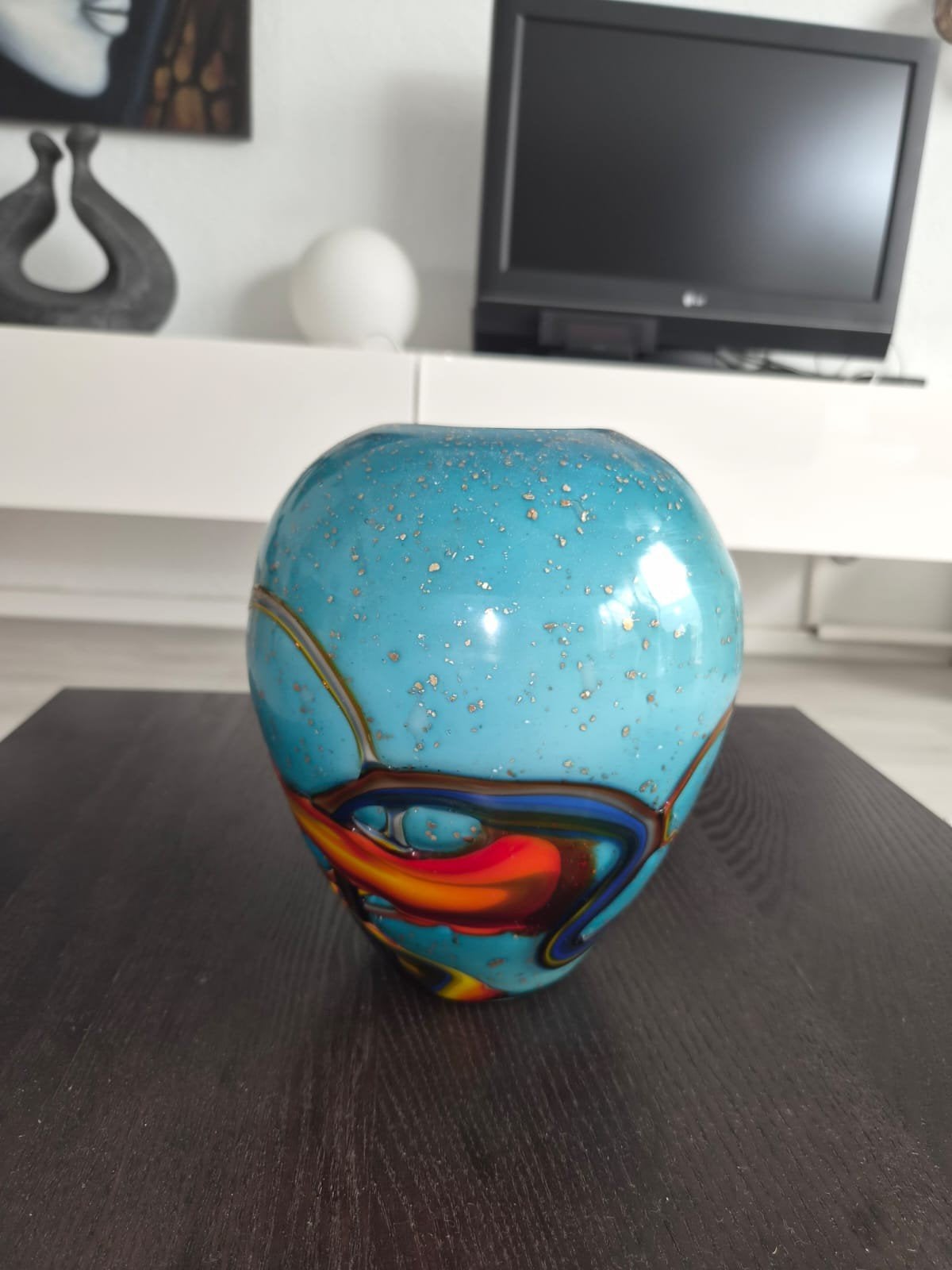Decoratieve turquoise vaas met kleurrijke accenten, Antiek en Kunst, Ophalen