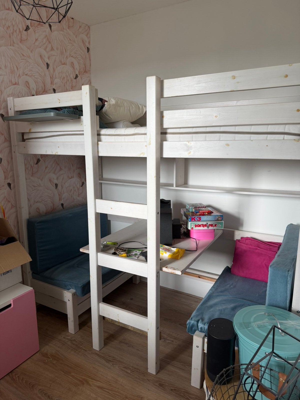 Eenpersoons hoogslaper met zitje en matras, Ophalen, Zo goed als nieuw, Hoogslaper