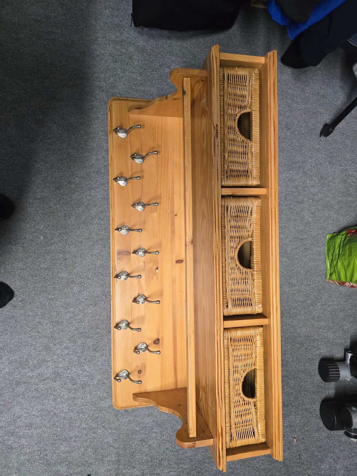 Houten wandkapstok met rieten manden, Huis en Inrichting, Gebruikt, Minder dan 100 cm, Hout, Ophalen