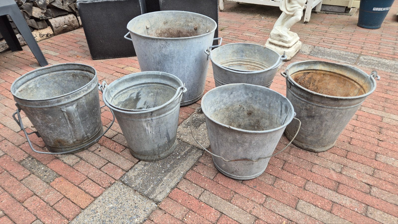6 zinken emmers, Ophalen, Rond, Metaal, Minder dan 30 cm
