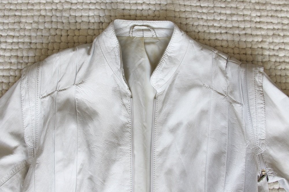 Exclusieve Wit Leren Jas (L) € 75,-, Beige, Maat 42/44 (L), Ophalen of Verzenden, Zo goed als nieuw
